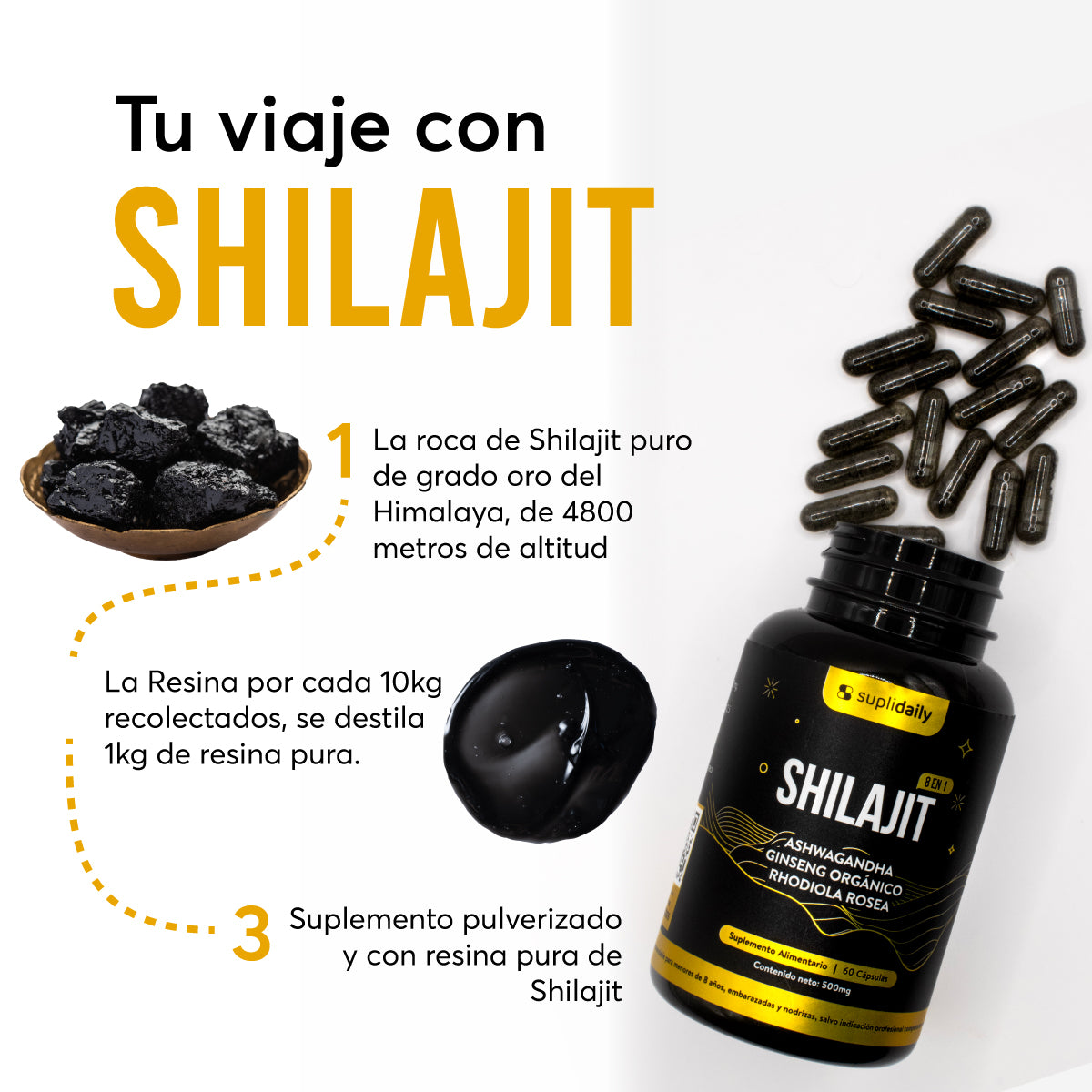 Shilajit 8 en 1: 60 capsulas