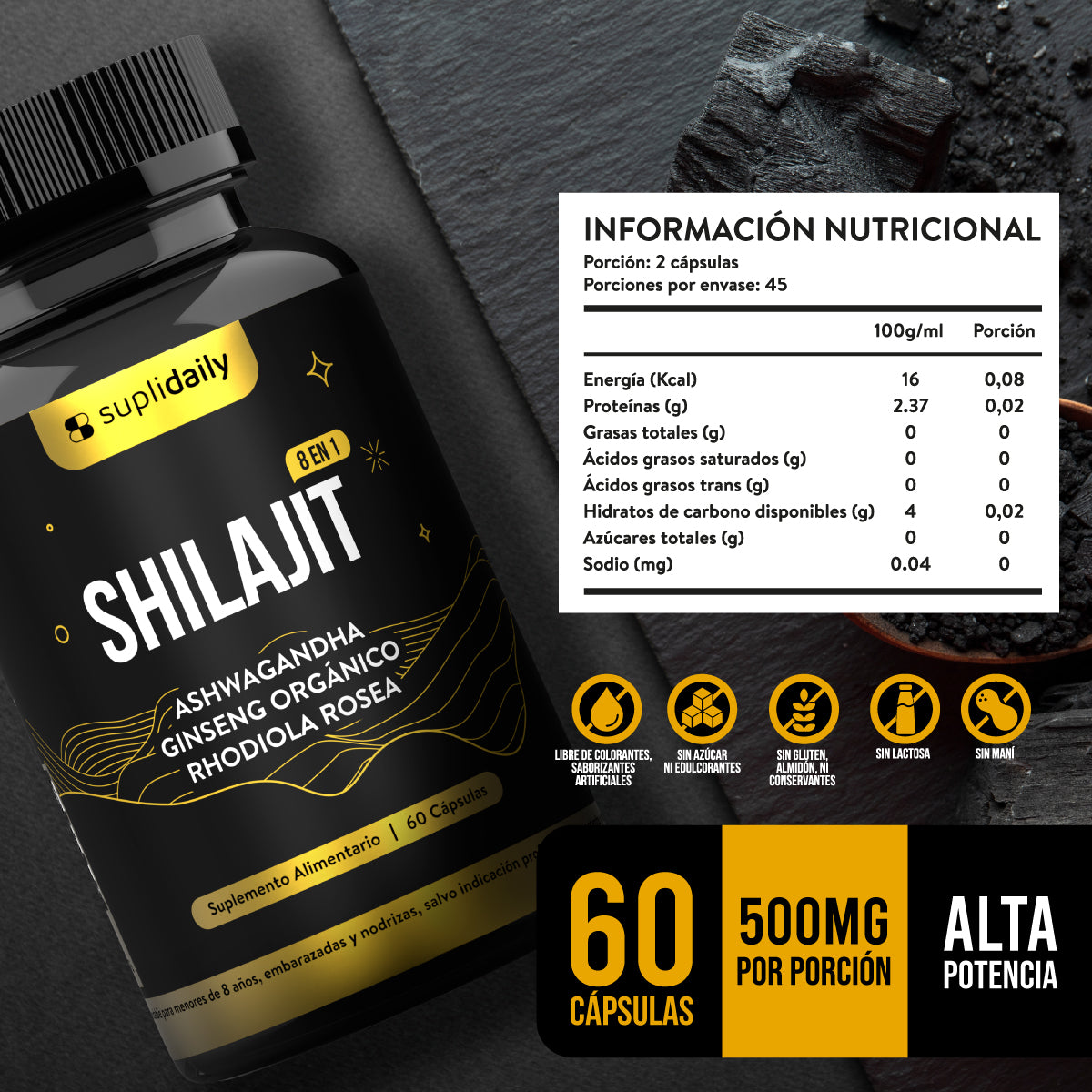 Shilajit 8 en 1: 60 capsulas