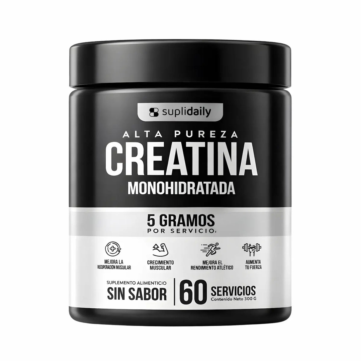 Creatina monohidratada Suplidaily alta pureza 300g - 60 servicios sin sabor