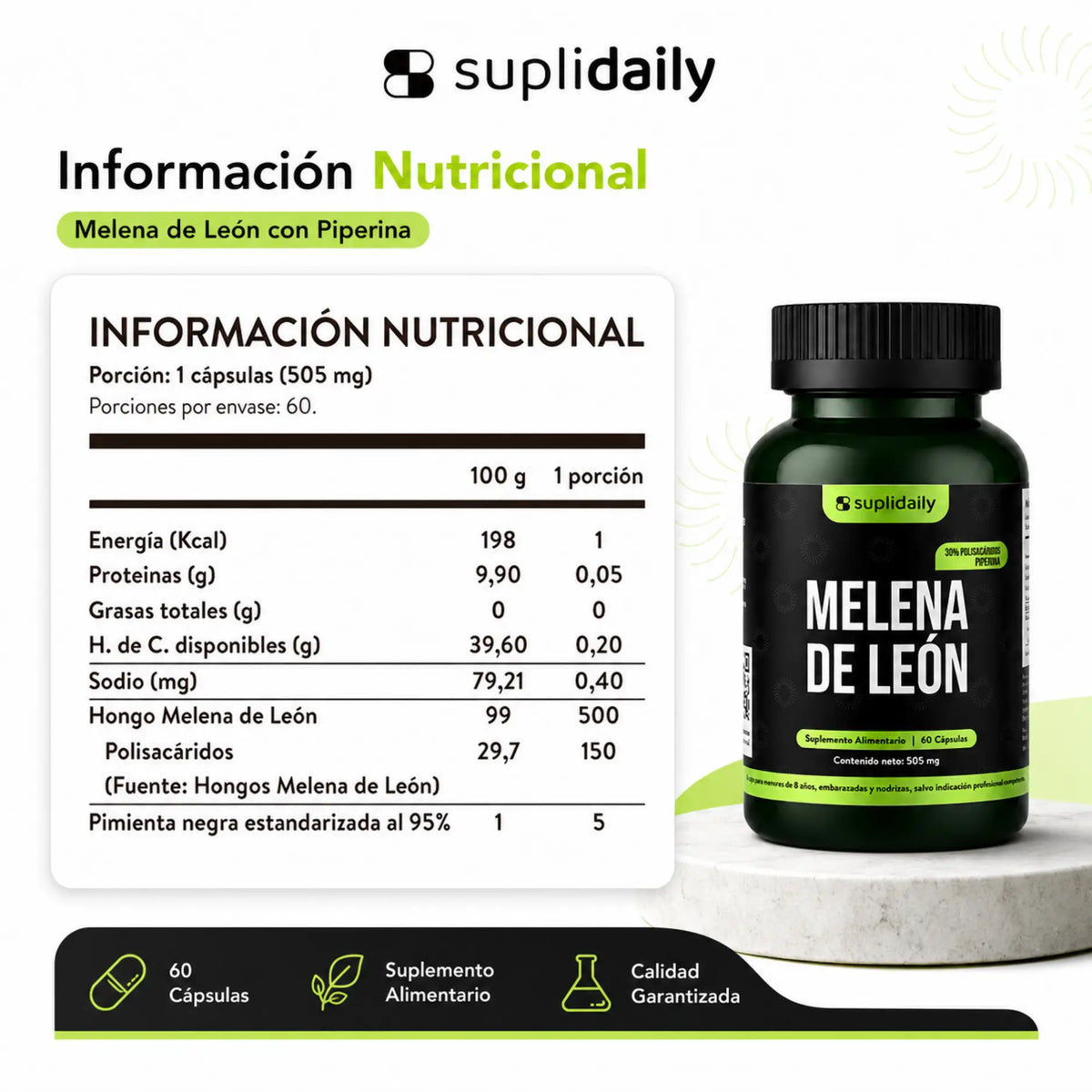 Melena de León 60 Cápsulas con Piperina