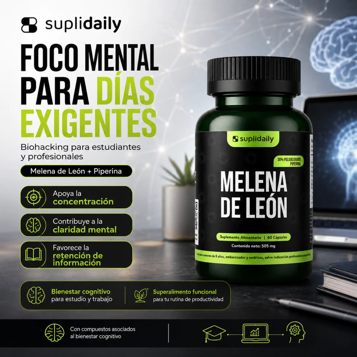 Melena de León 60 Cápsulas con Piperina