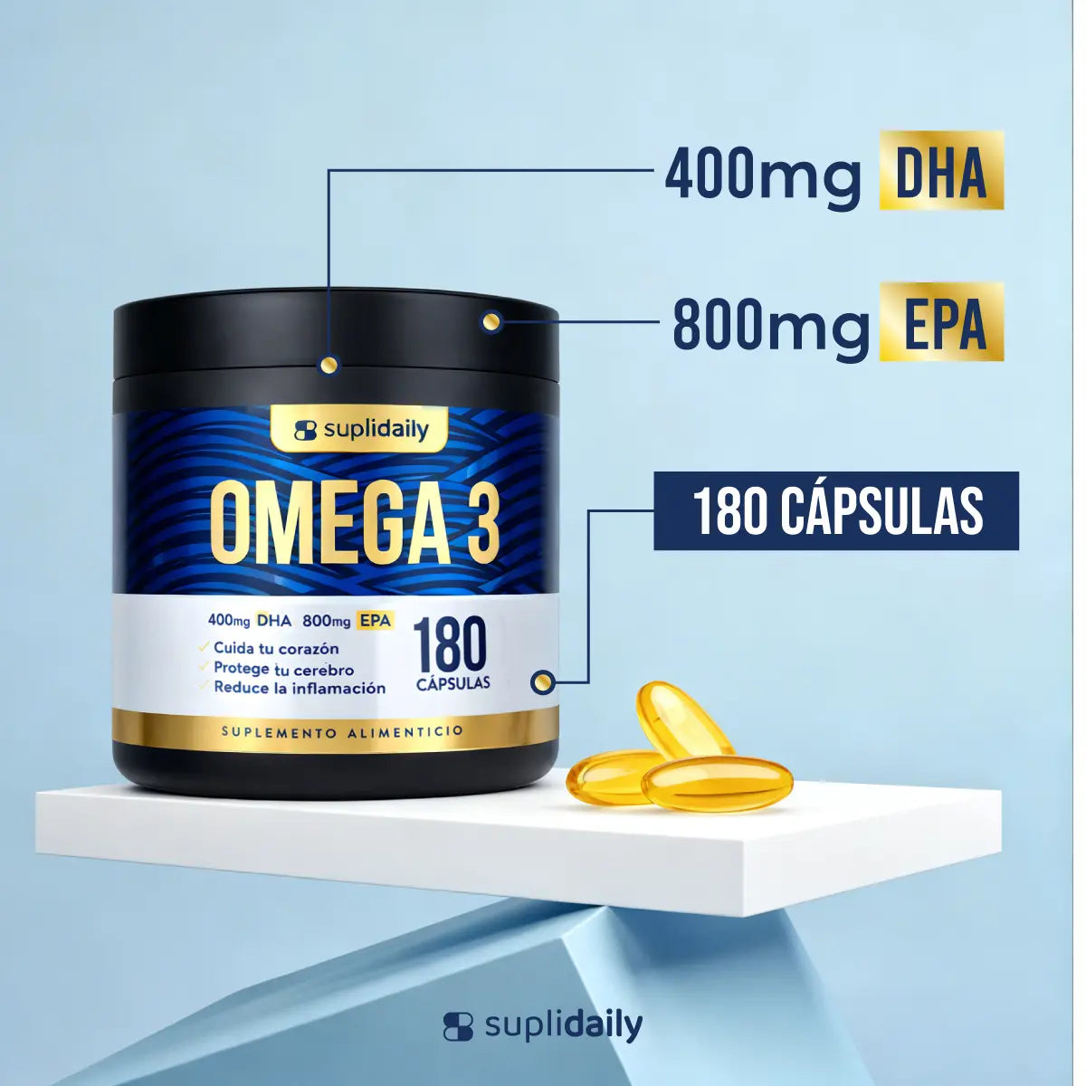 Omega 3 800 EPA + 400 DHA | 180 Cápsulas