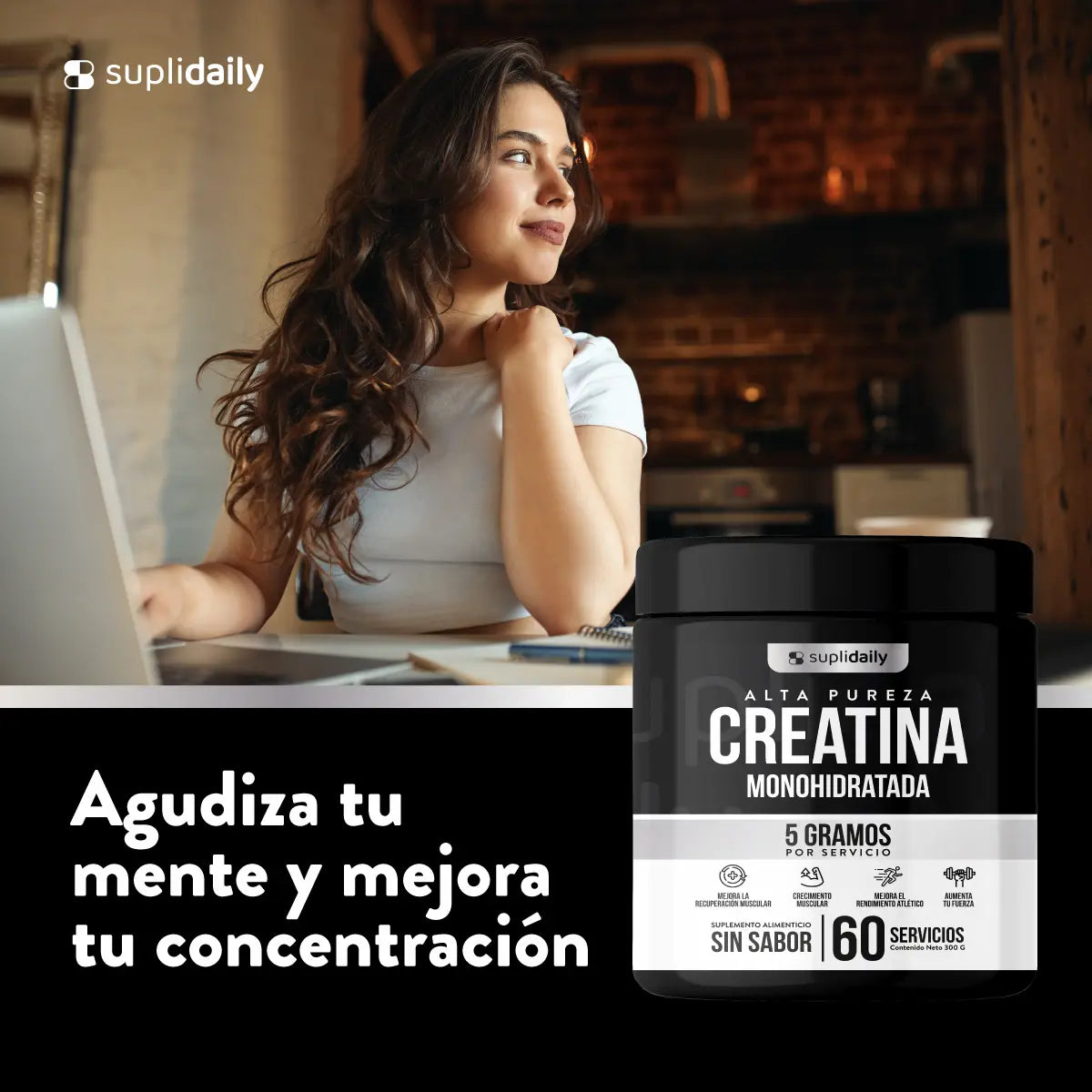 Creatina monohidratada para mejorar concentración y claridad mental