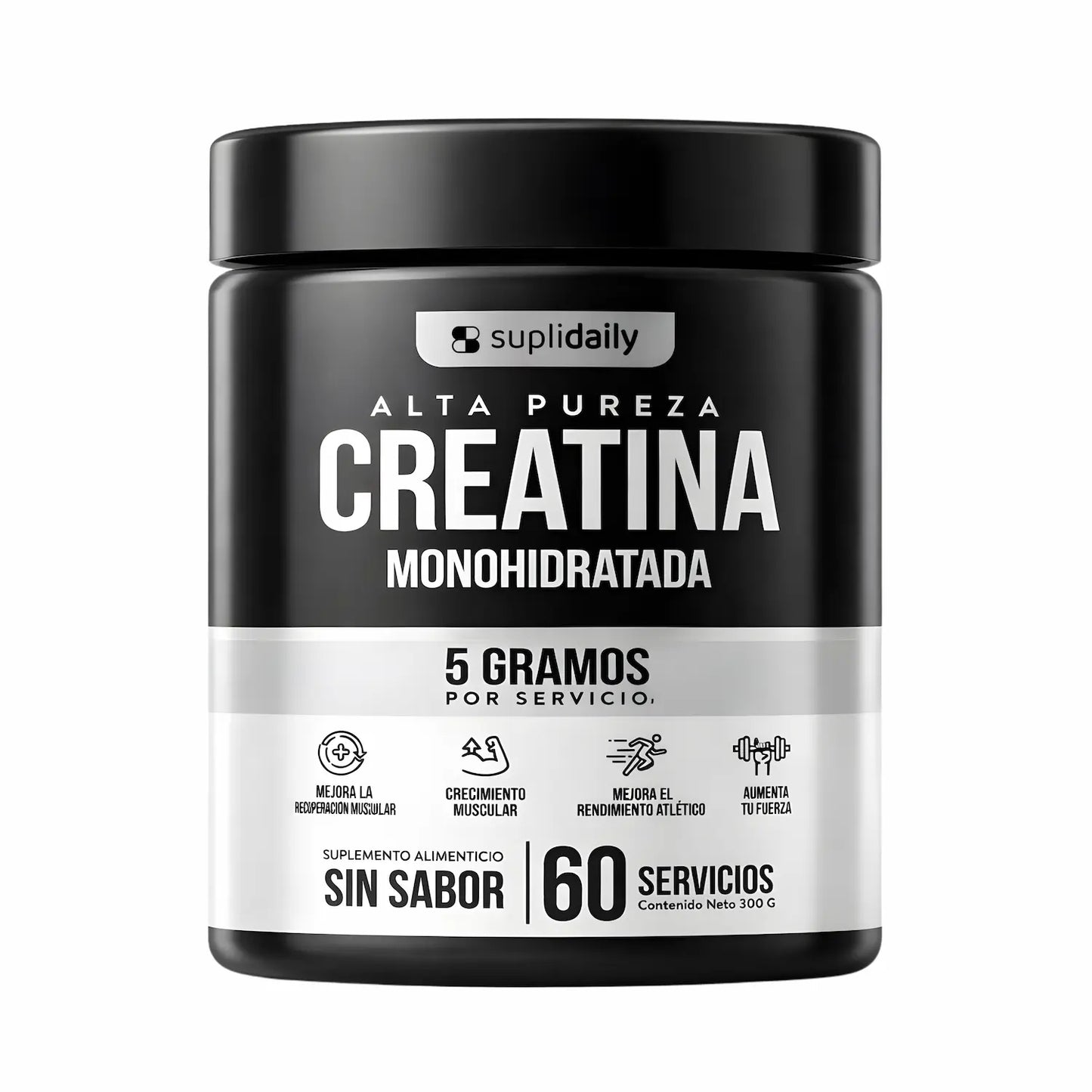 Creatina monohidratada Suplidaily alta pureza 300g - 60 servicios sin sabor