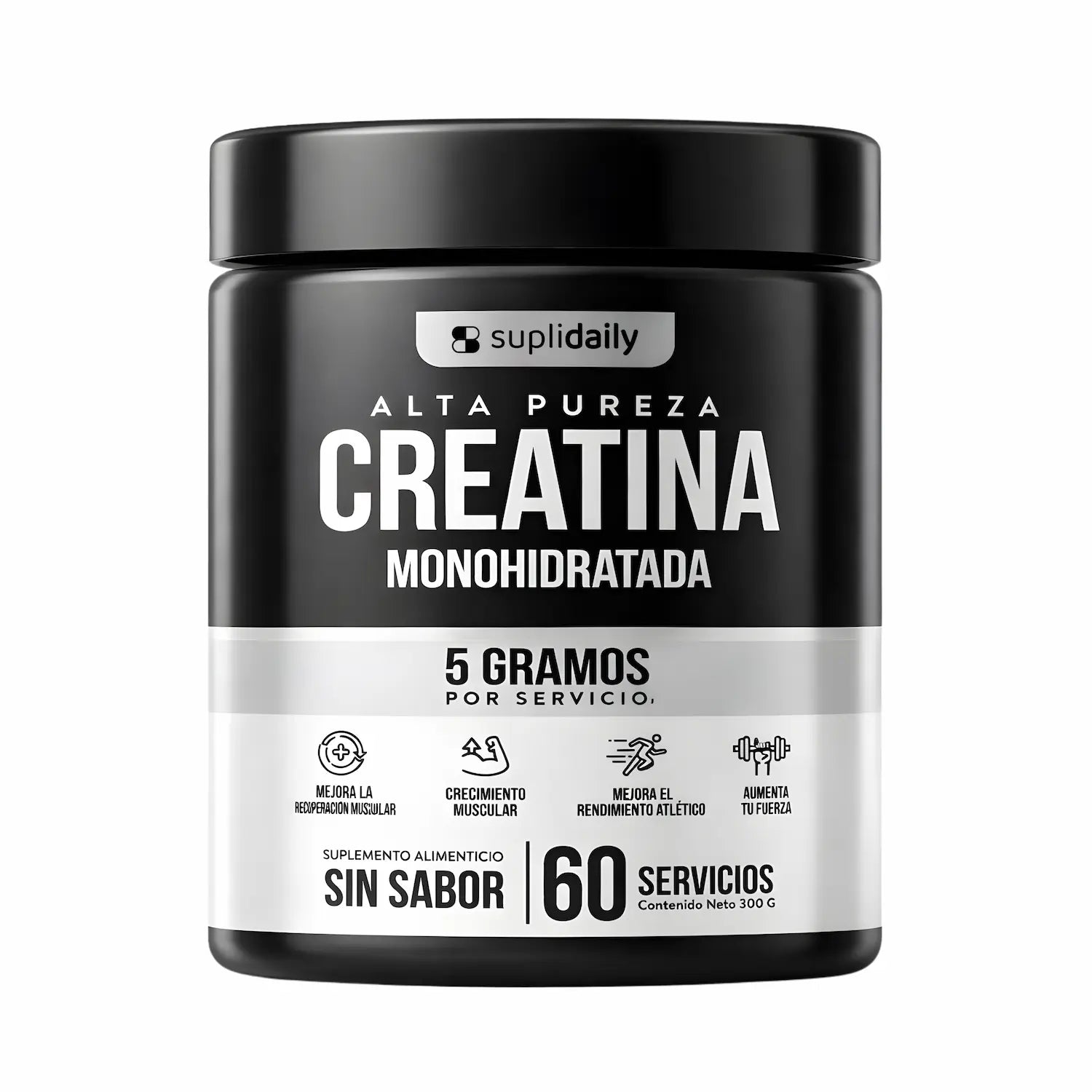 Creatina monohidratada Suplidaily alta pureza 300g - 60 servicios sin sabor