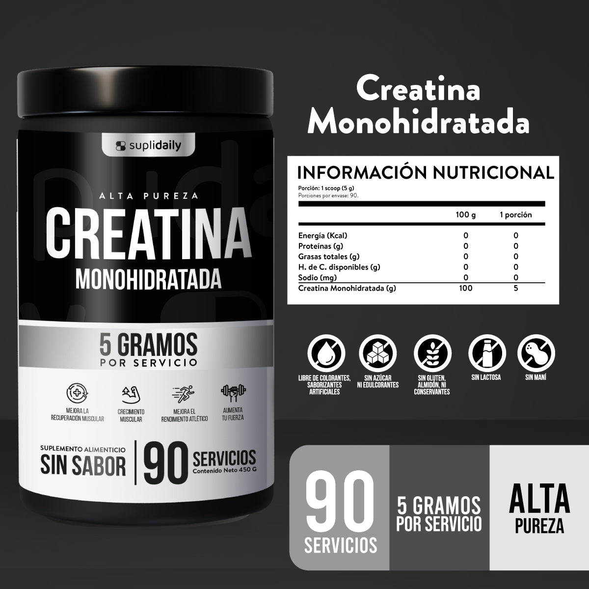 Creatina Monohidratada (90 Serv): Entrena Más Fuerte y Más Tiempo