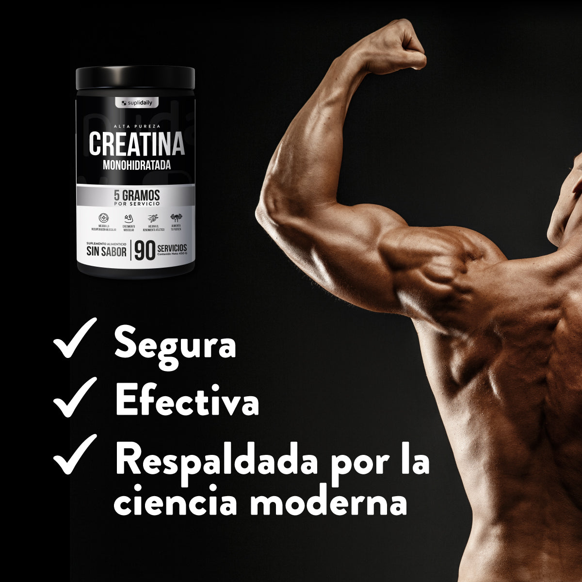 Creatina Monohidratada (90 Serv): Entrena Más Fuerte y Más Tiempo