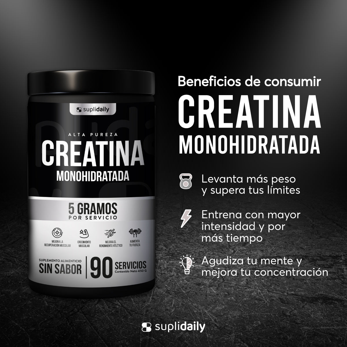Creatina Monohidratada (90 Serv): Entrena Más Fuerte y Más Tiempo