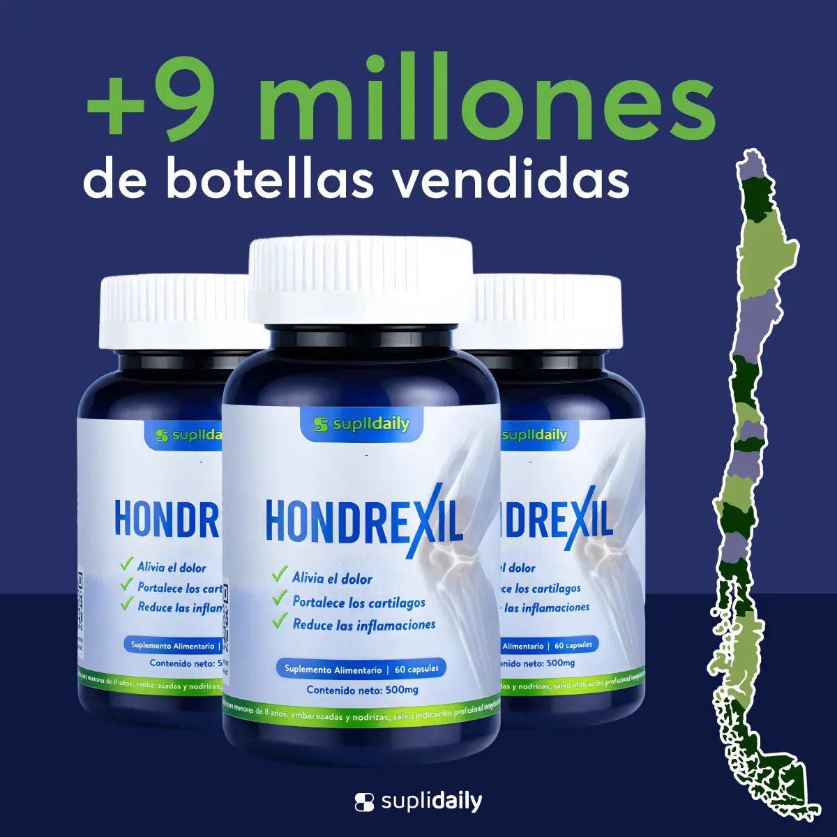 Hondrexil +9 millones de botellas vendidas en Chile - suplemento líder para articulaciones
