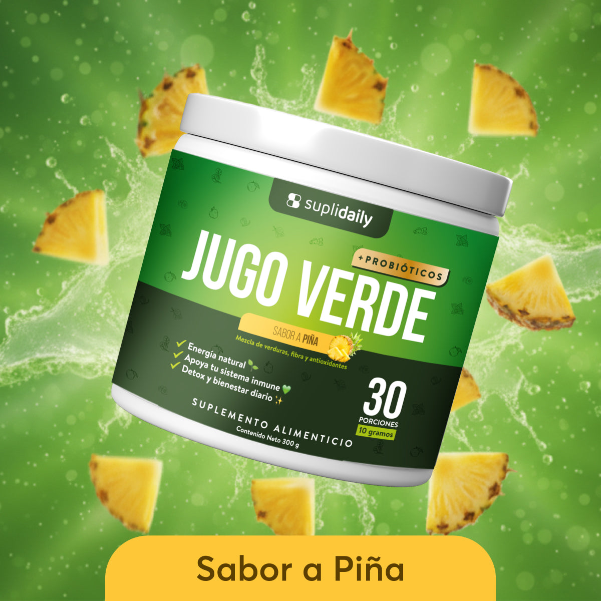 Jugo Verde + 14 Probióticos Sabor Piña 300g