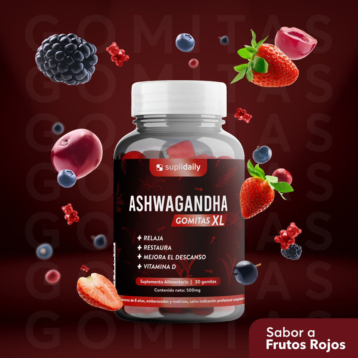 Ashwagandha Gomitas + Vitamina D: Relaja y Calma tu Mente