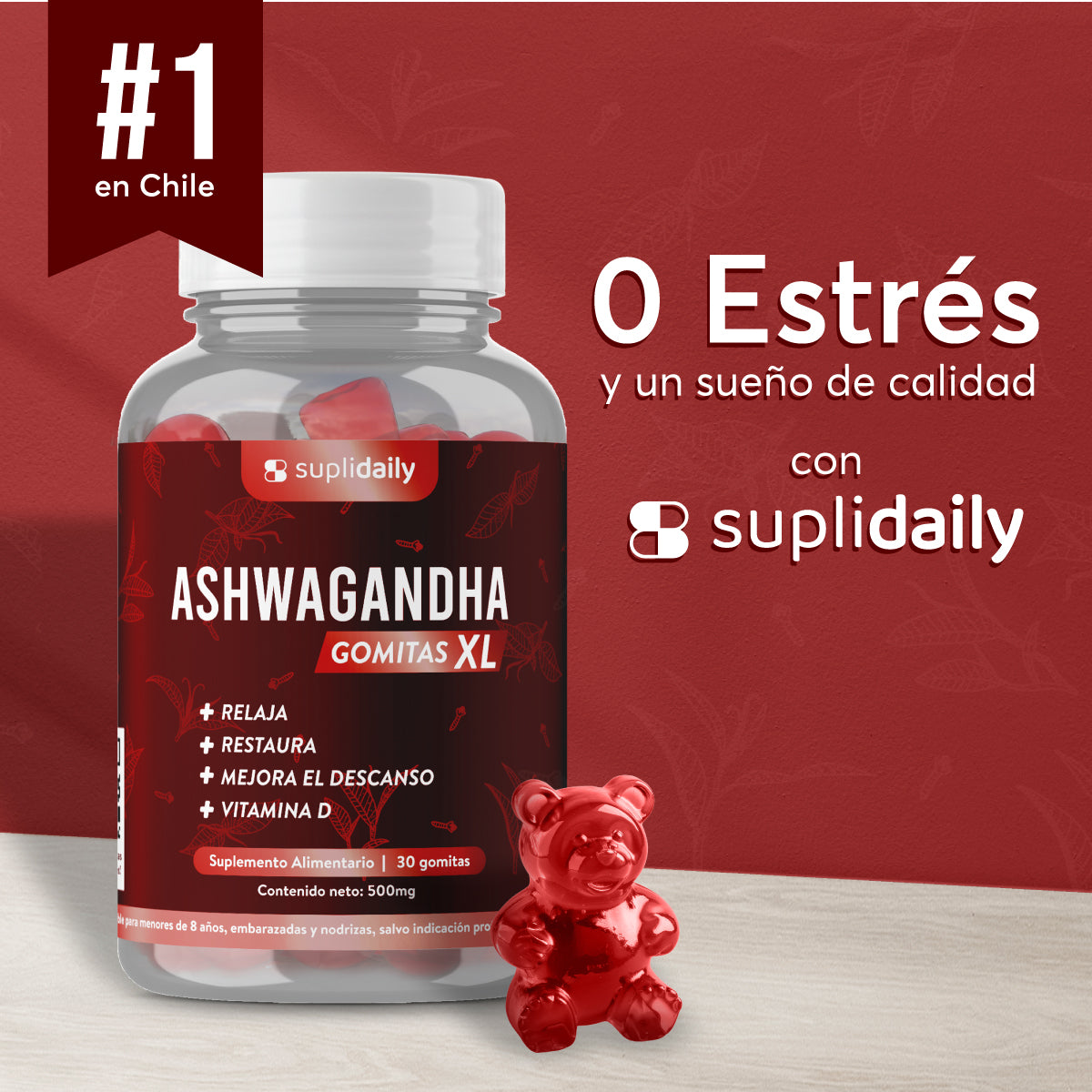 Ashwagandha Gomitas + Vitamina D: Relaja y Calma tu Mente