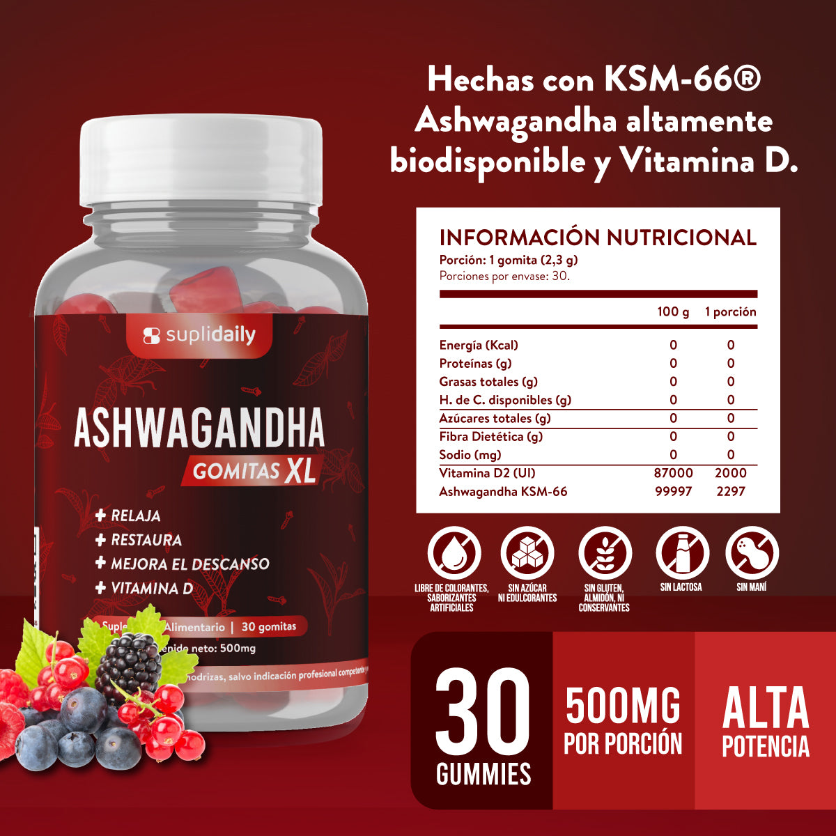 Ashwagandha Gomitas + Vitamina D: Relaja y Calma tu Mente