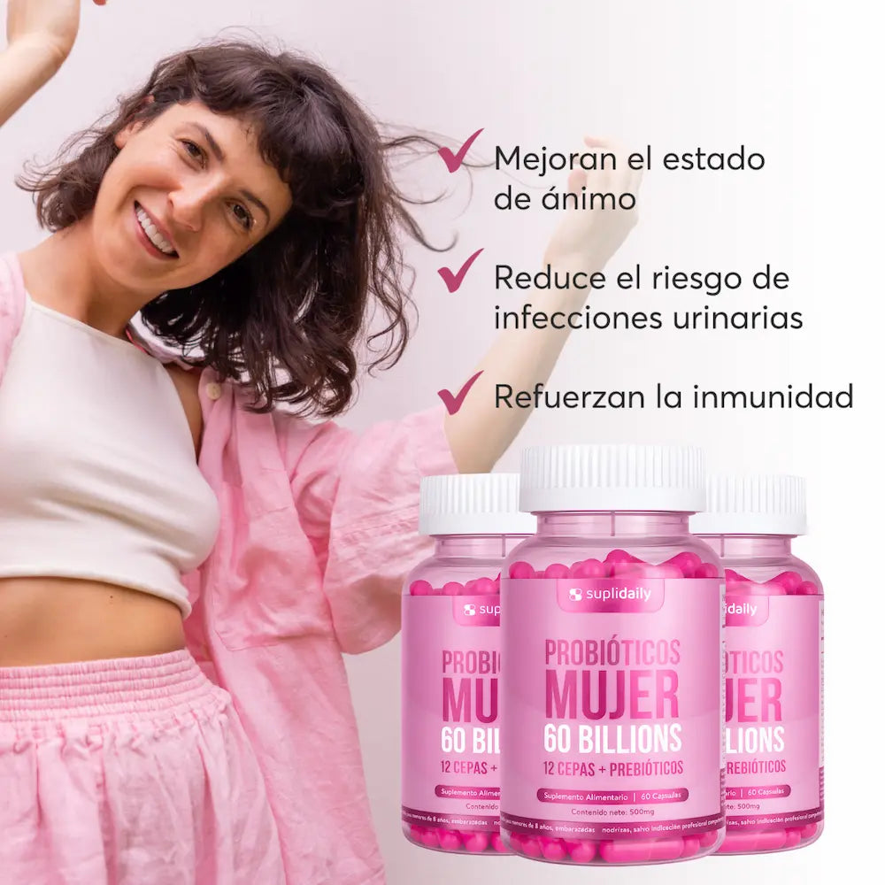 Beneficios de Probióticos Mujer Suplidaily - mejora el estado de ánimo y refuerza la inmunidad