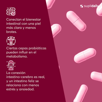 Probióticos Mujer para el eje intestino-piel - bienestar digestivo y piel saludable