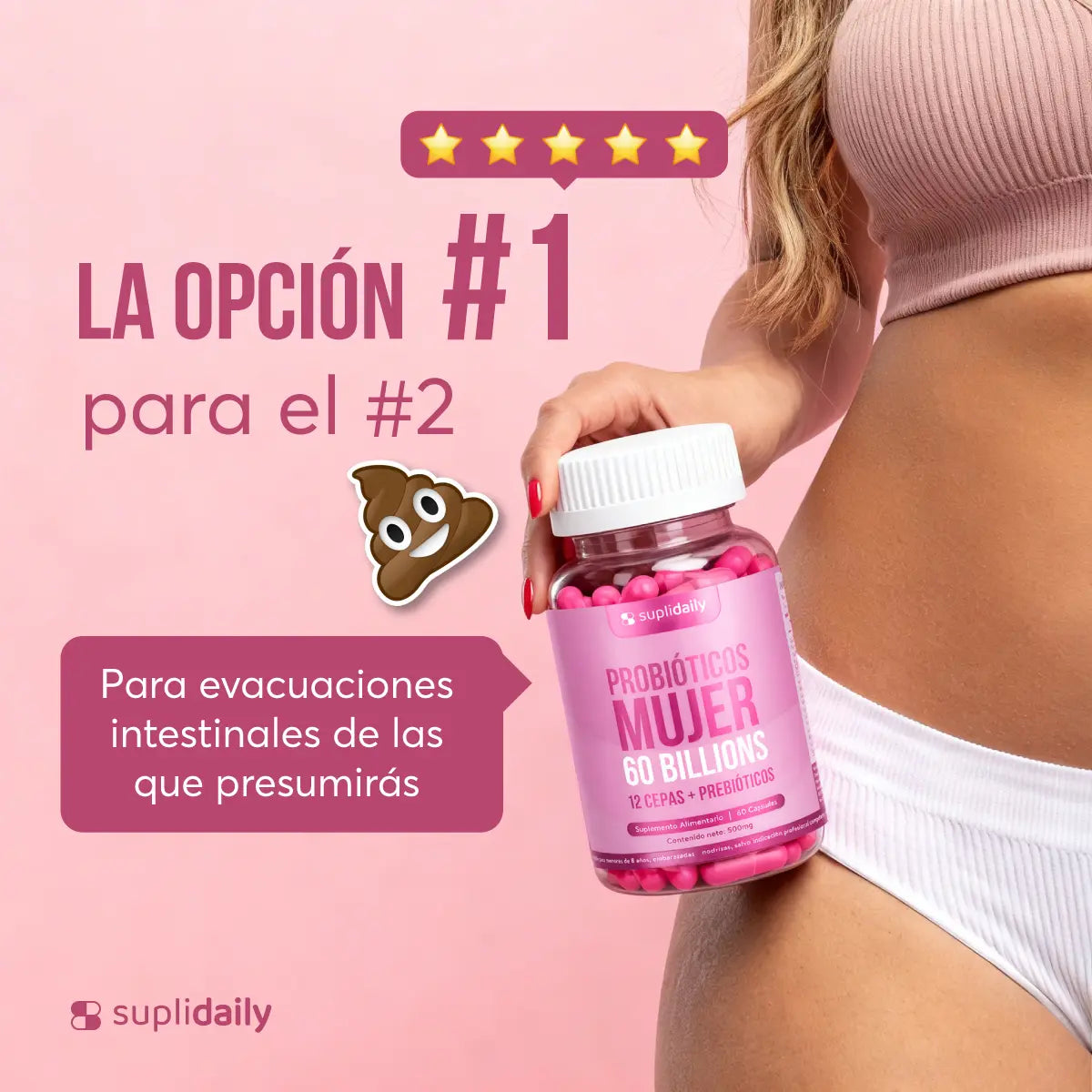 Probióticos Mujer Suplidaily para mejorar la regularidad y el tránsito intestinal