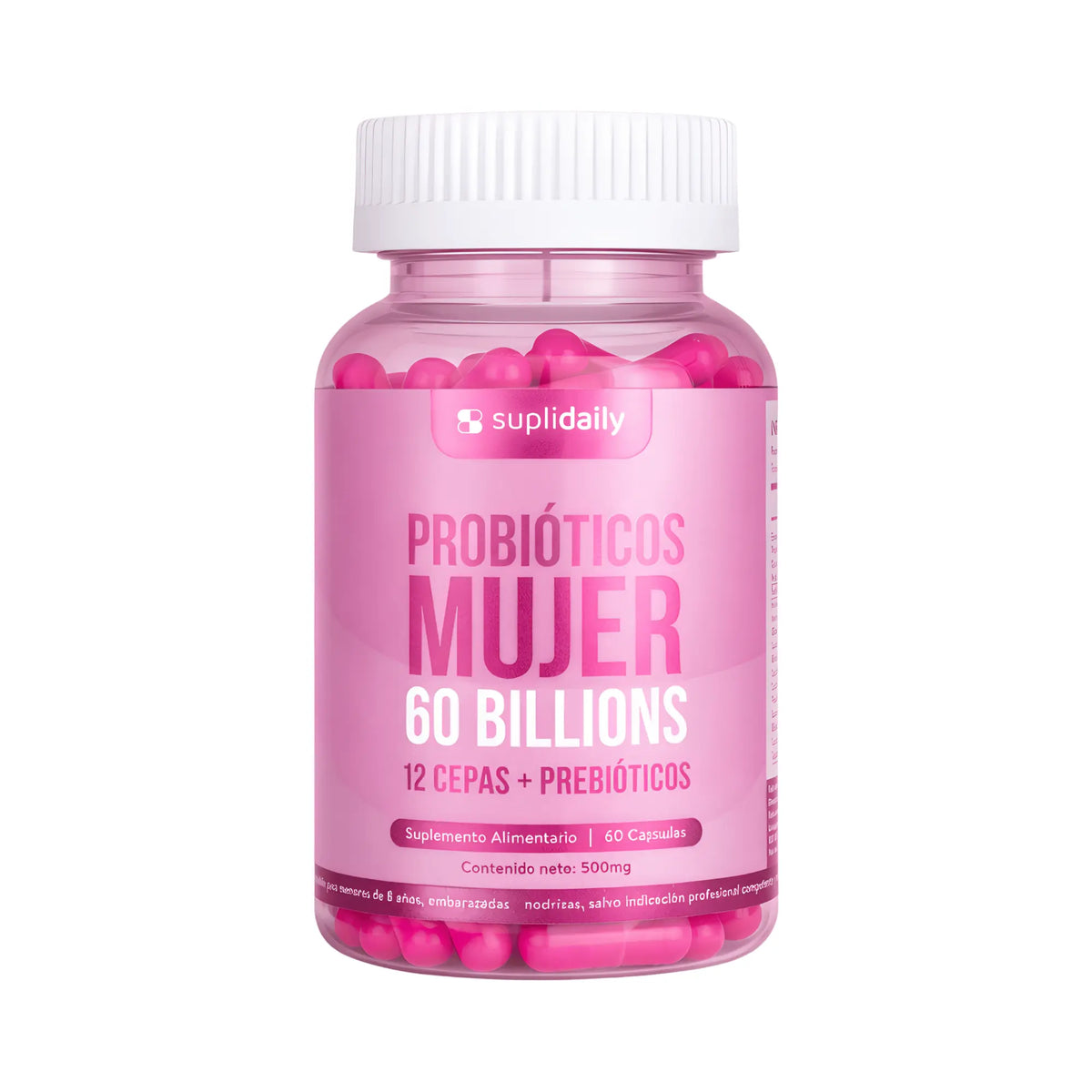 Probióticos Mujer Suplidaily 60 billions - 12 cepas con prebióticos 60 cápsulas